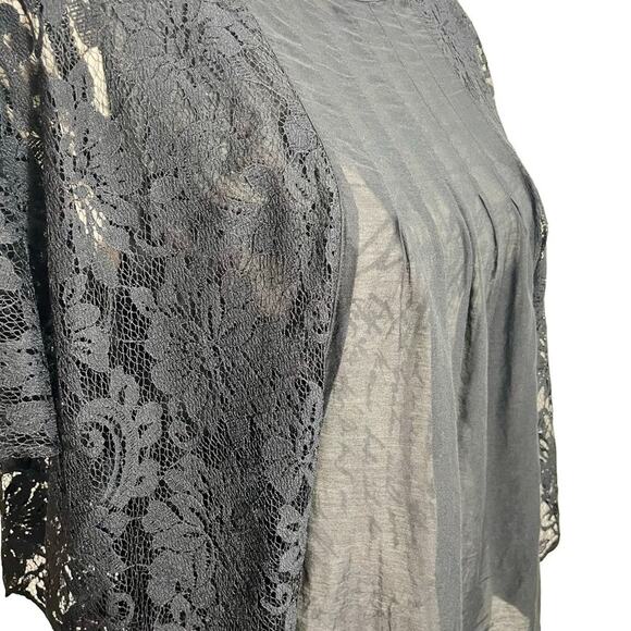 Joie Women's Joyce Black Lace Flutter Sleeve Boho Top Semi-sheer; Medium - Picture 5 of 8